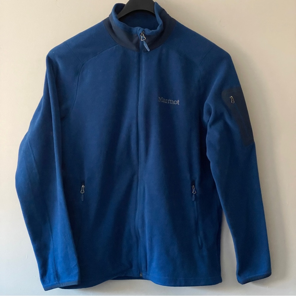 Marmot Blue Full Zip Polartec Fleece Sweater Pockets Hiking Outdoor cabincore M